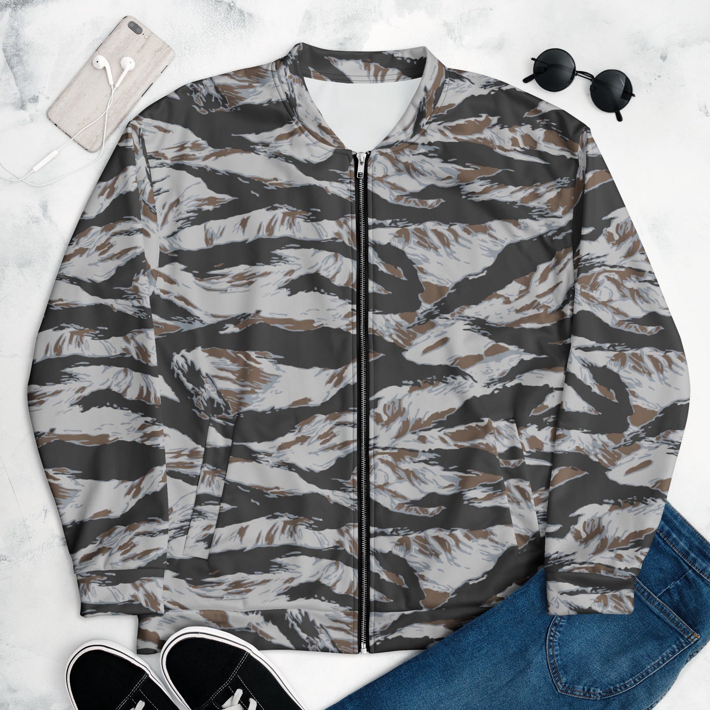 American Tiger Stripe Frostbite CAMO Unisex Bomber Jacket - Jackets