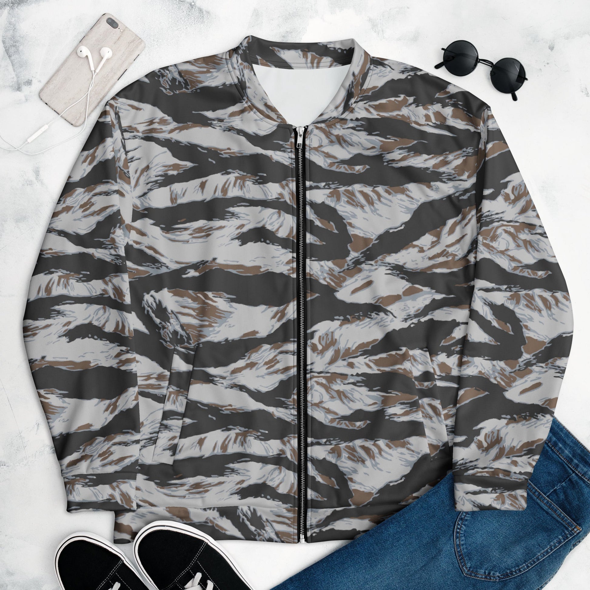 American Tiger Stripe Frostbite CAMO Unisex Bomber Jacket - Jackets