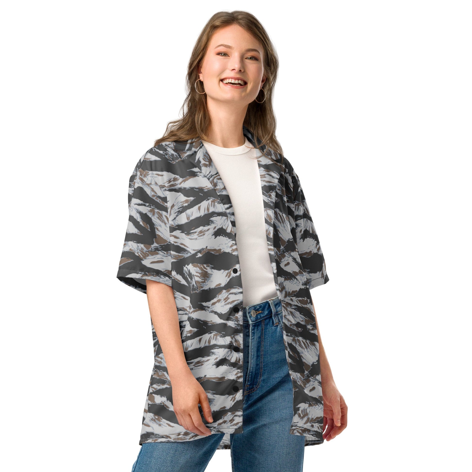 American Tiger Stripe Frostbite CAMO Unisex button shirt - Button Shirts