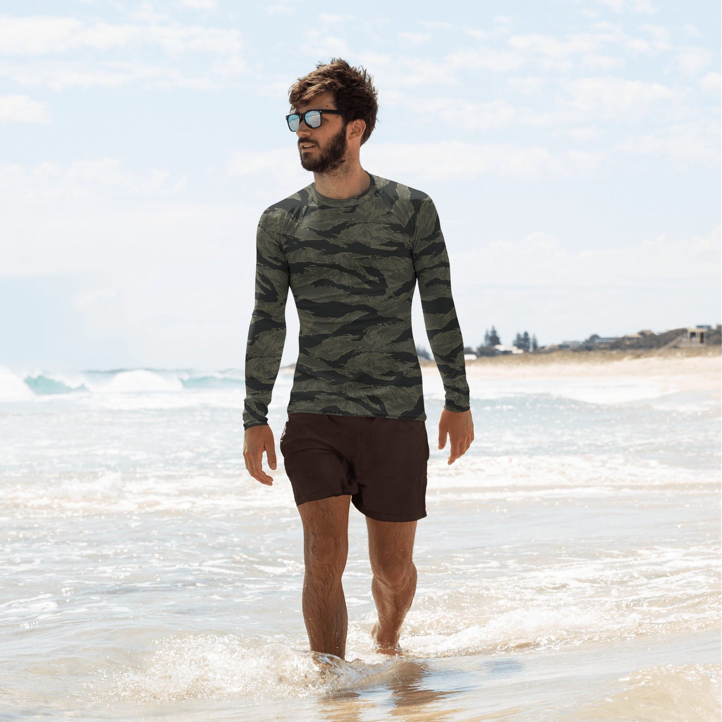 American Tiger Stripe Highland Triple Canopy CAMO Mens Long-Sleeve Rash Guard - XS