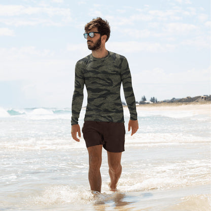 American Tiger Stripe Highland Triple Canopy CAMO Mens Long-Sleeve Rash Guard - XS