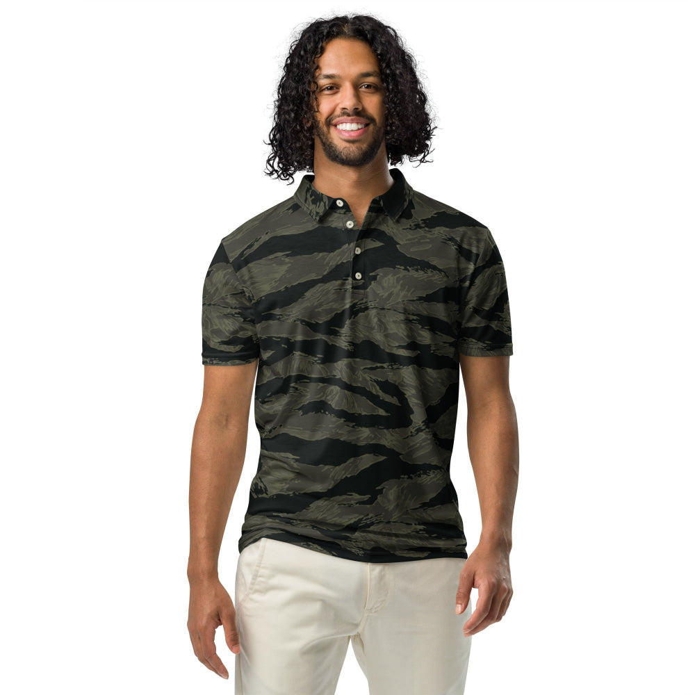 American Tiger Stripe Highland Triple Canopy CAMO Men’s slim fit polo - Mens Slim Fit Polo