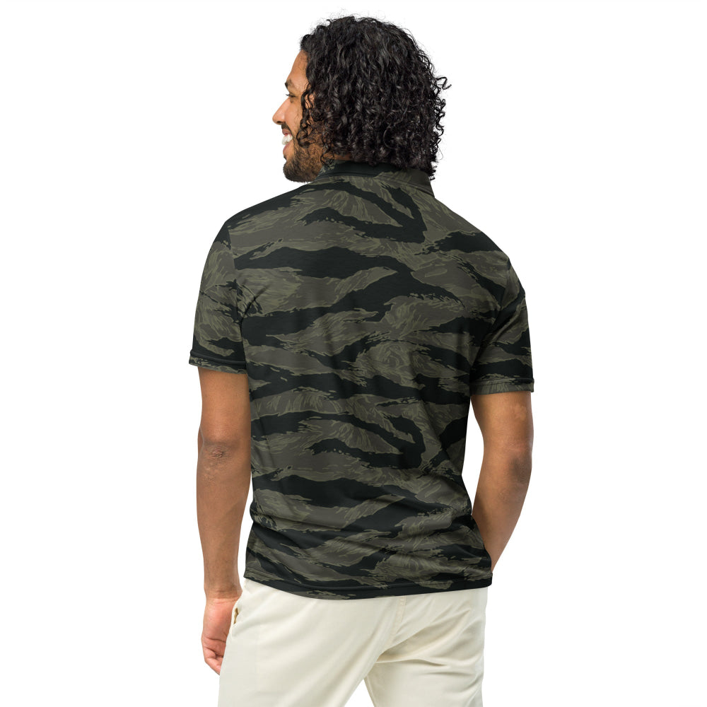 American Tiger Stripe Highland Triple Canopy CAMO Men’s slim fit polo - Mens Slim Fit Polo