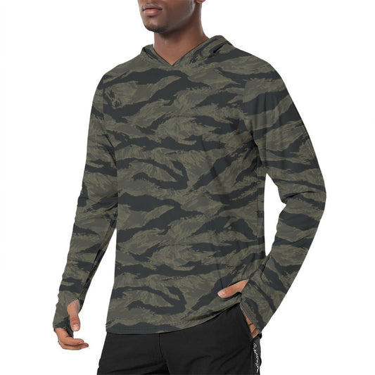 American Tiger Stripe Highland Triple Canopy CAMO Mens Sunscreen Sports Hoodie With Thumb Holes