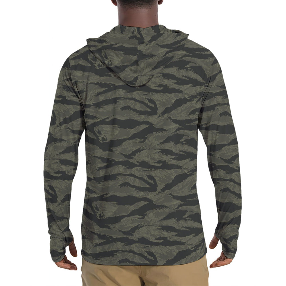 American Tiger Stripe Highland Triple Canopy CAMO Men’s Sunscreen Sports Hoodie With Thumb Holes - Mens