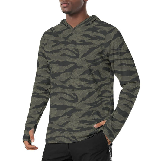 American Tiger Stripe Highland Triple Canopy CAMO Men’s Sunscreen Sports Hoodie With Thumb Holes - Mens