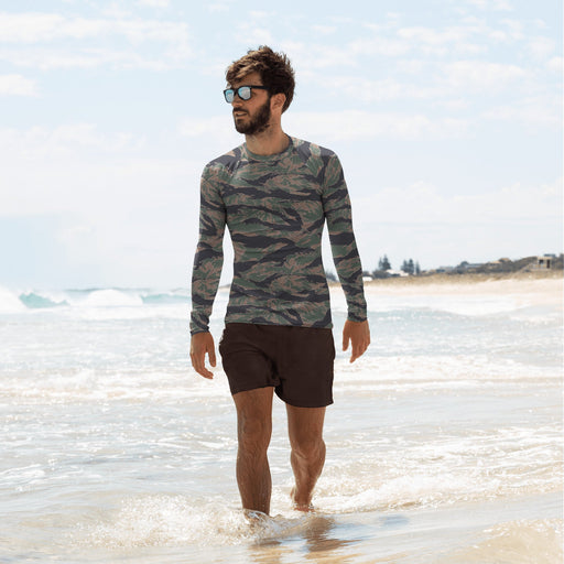 Tiger Stripe Woodland CAMO Mens Long-Sleeve Rash Guard - XS