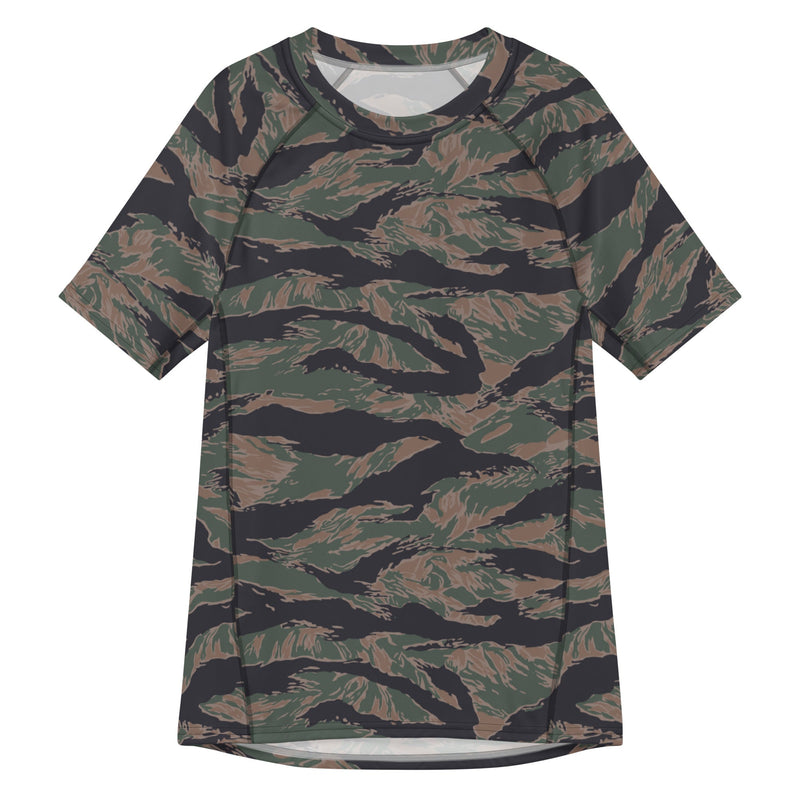 Tiger Stripe Woodland CAMO Mens Short-Sleeve Rash Guard - 2XS - SS