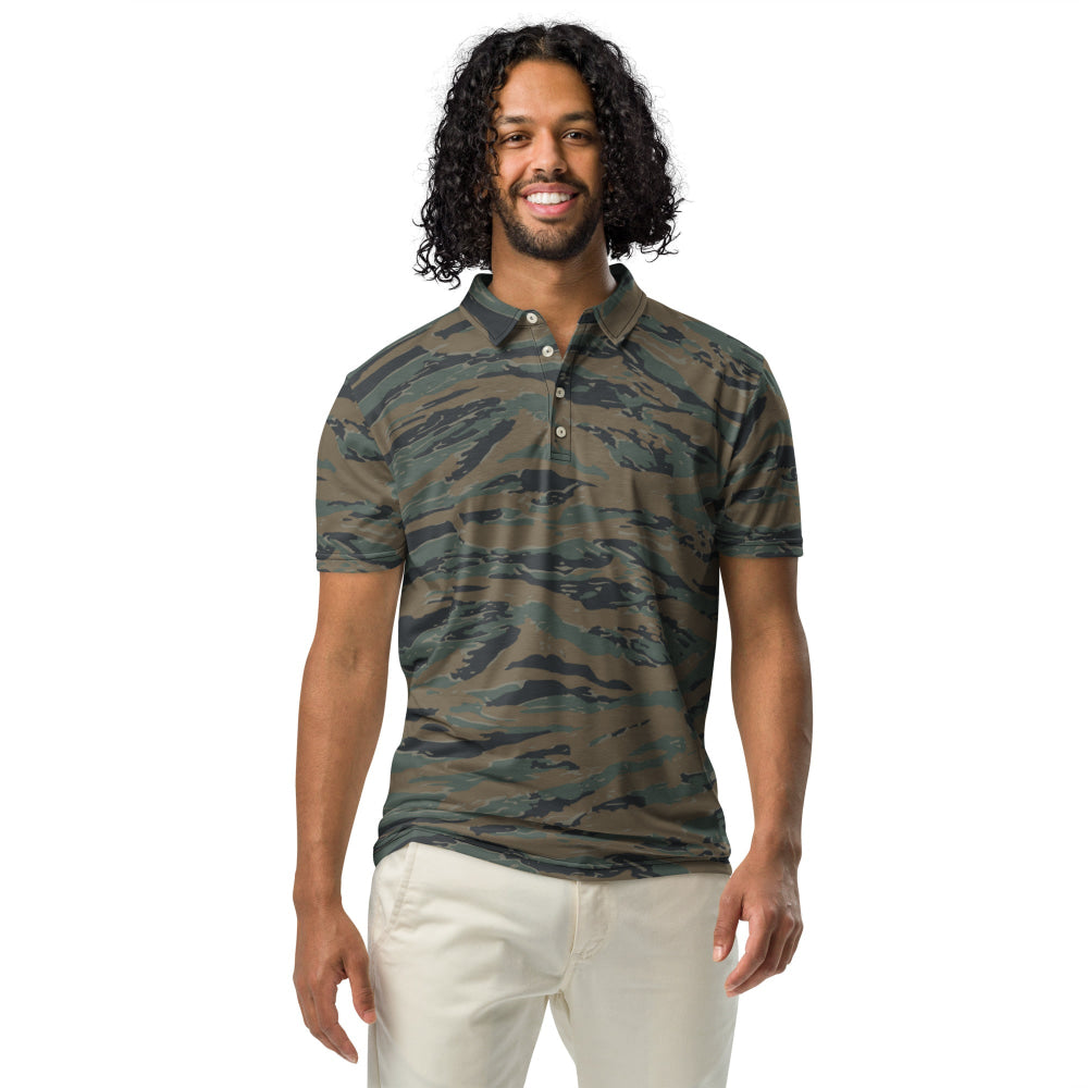 American Tiger Stripe MARPAT Woodland Trial CAMO Men’s slim fit polo - Mens Slim Fit Polo