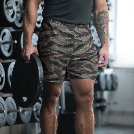 Tiger Stripe Woodland CAMO Unisex Athletic Long Shorts - 2XS