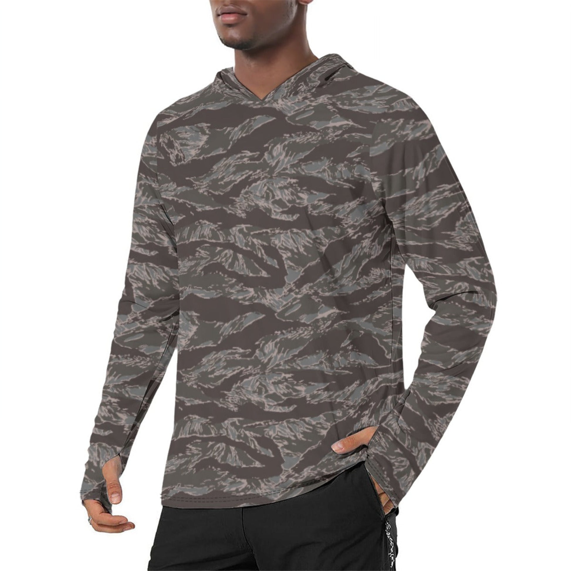 American Tiger Stripe Metro CAMO Mens Sunscreen Sports Hoodie With Thumb Holes