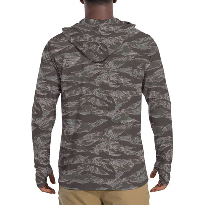American Tiger Stripe Metro CAMO Mens Sunscreen Sports Hoodie With Thumb Holes - S / White