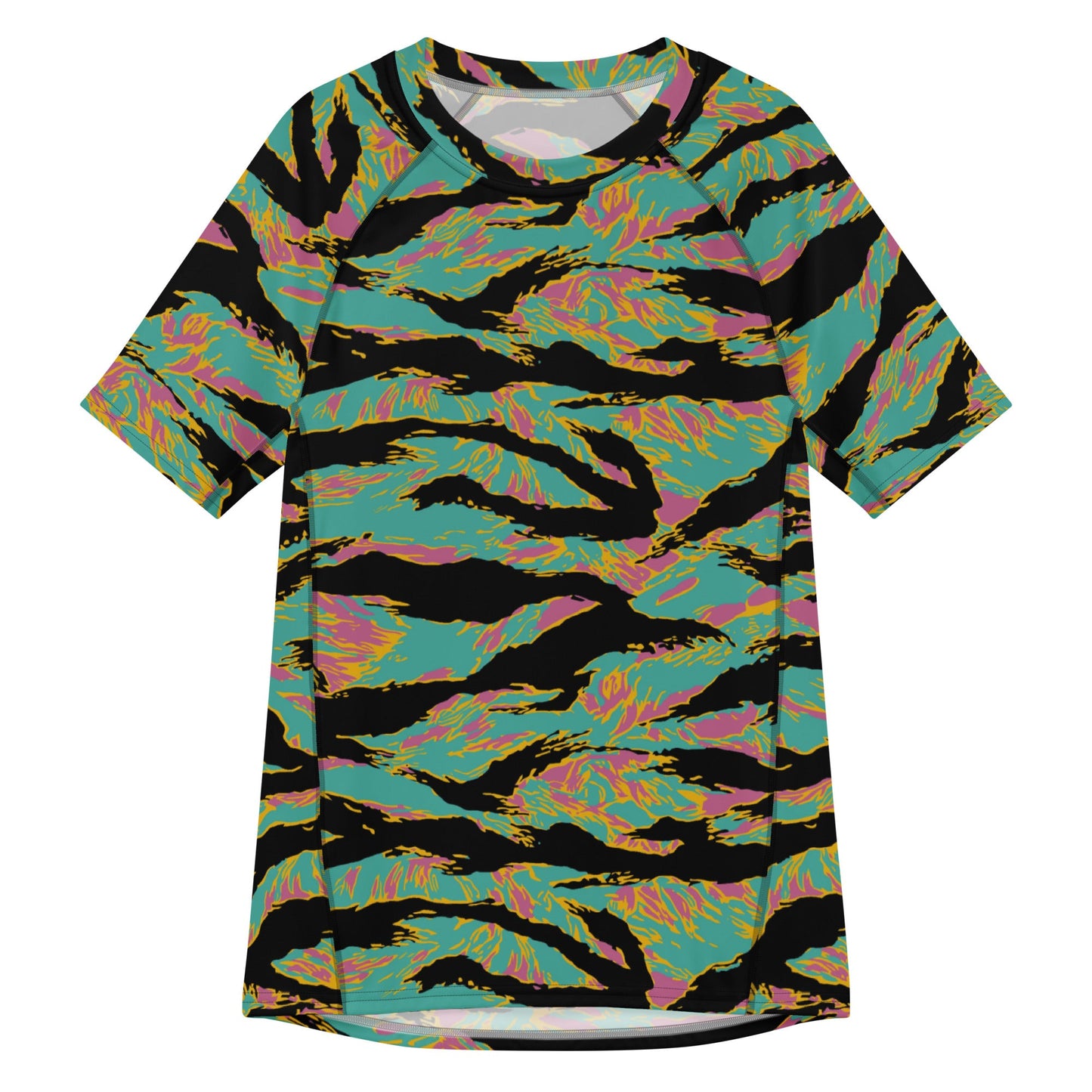 American Tiger Stripe Miami Sunset CAMO Mens Short-Sleeve Rash Guard - 2XS - Short-sleeve Guards