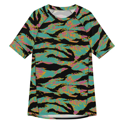 American Tiger Stripe Miami Sunset CAMO Mens Short-Sleeve Rash Guard - 2XS - Short-sleeve Guards