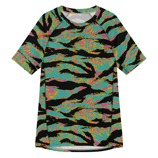 American Tiger Stripe Miami Sunset CAMO Mens Short-Sleeve Rash Guard - 2XS - Short-sleeve Guards