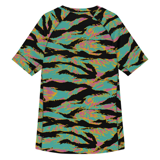 American Tiger Stripe Miami Sunset CAMO Mens Short-Sleeve Rash Guard - Short-sleeve Guards