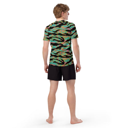 American Tiger Stripe Miami Sunset CAMO Mens Short-Sleeve Rash Guard - Short-sleeve Guards