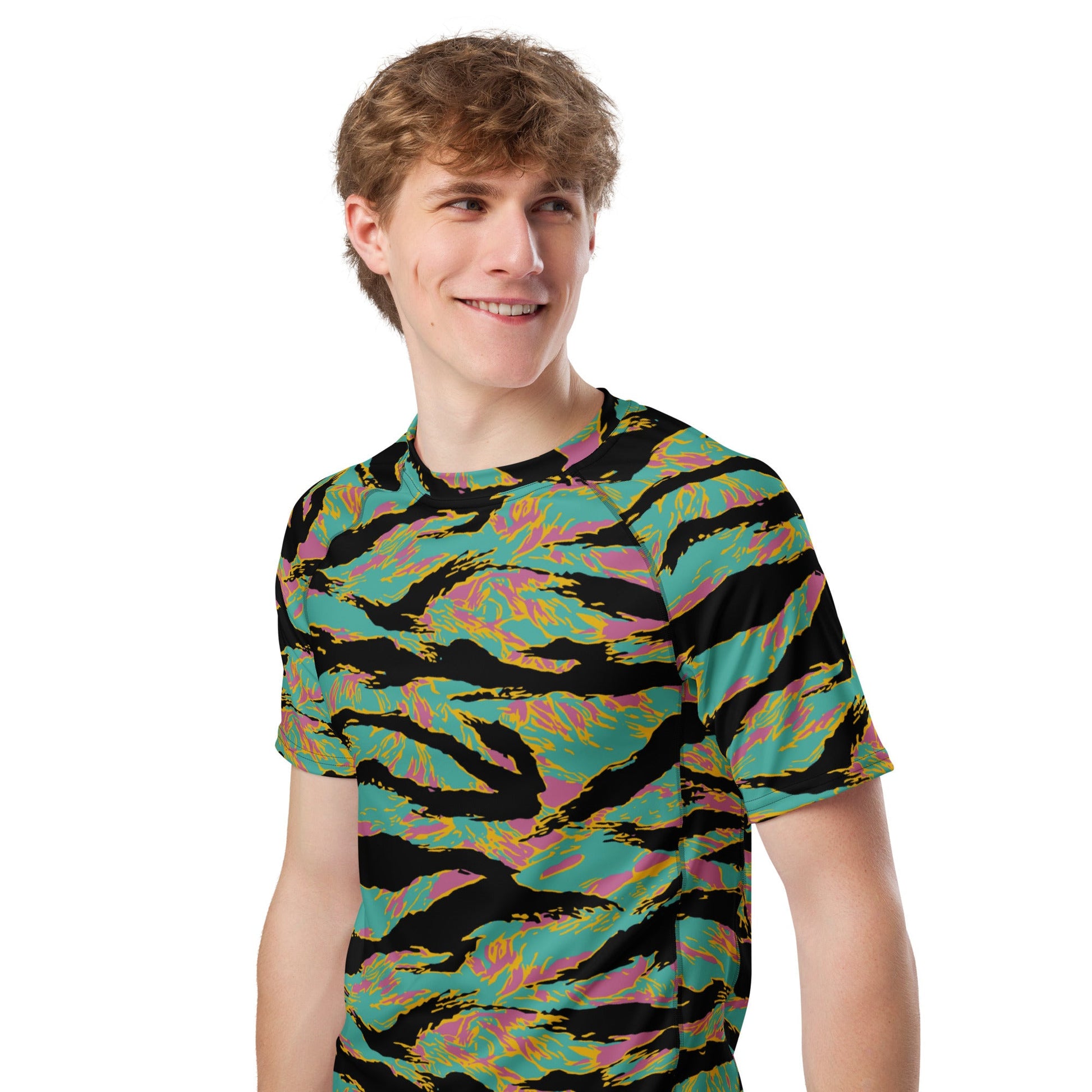 American Tiger Stripe Miami Sunset CAMO Mens Short-Sleeve Rash Guard - Short-sleeve Guards