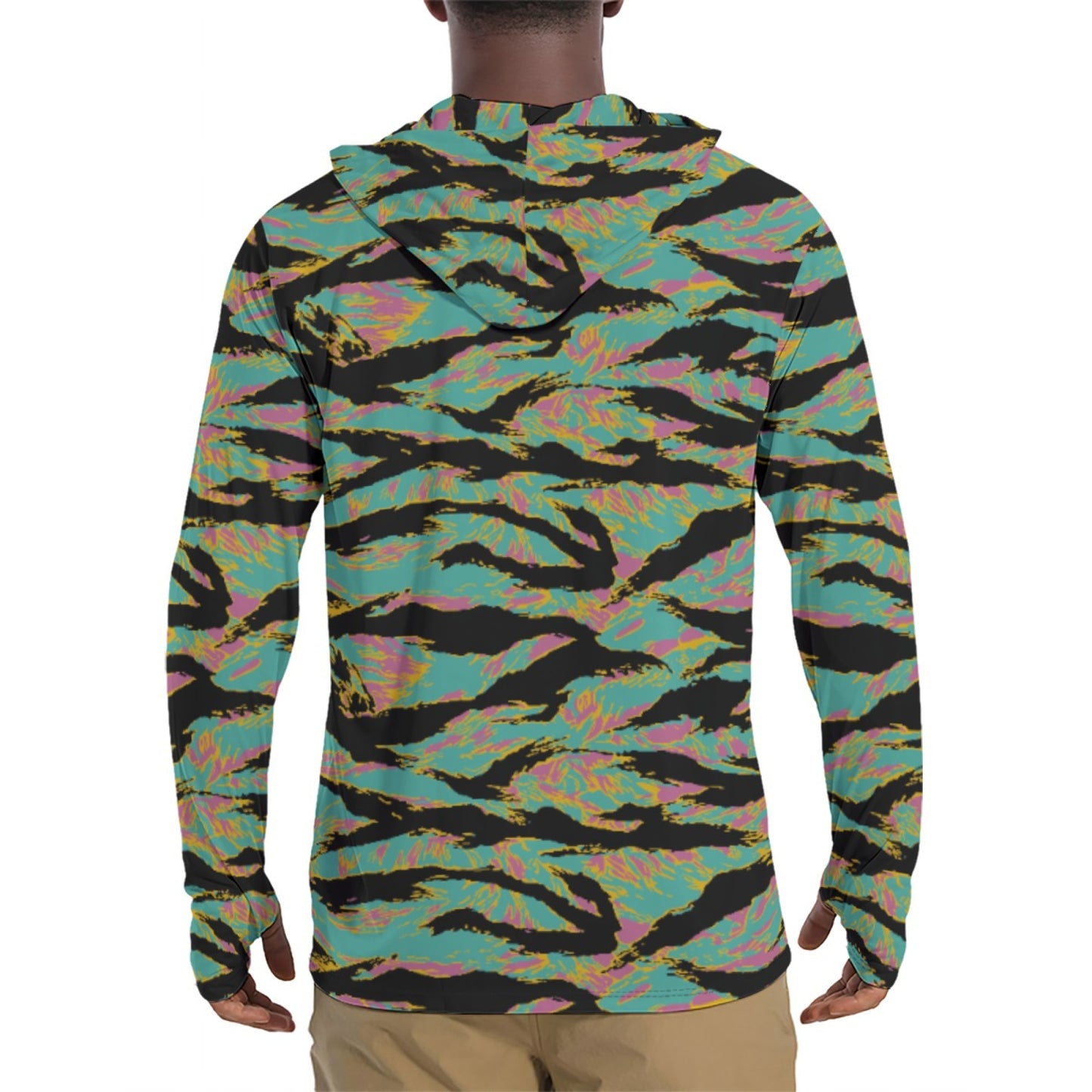 American Tiger Stripe Miami Sunset CAMO Mens Sunscreen Sports Hoodie With Thumb Holes
