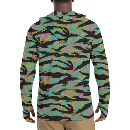 American Tiger Stripe Miami Sunset CAMO Mens Sunscreen Sports Hoodie With Thumb Holes