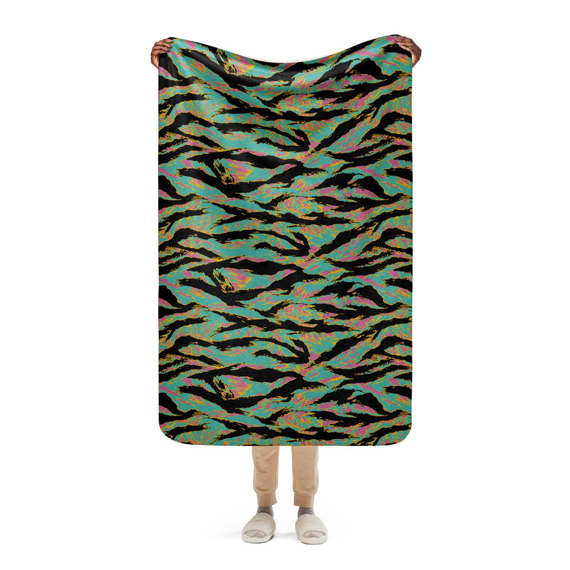 Tiger Stripe Miami Sunset CAMO Sherpa Blanket - 37″×57″