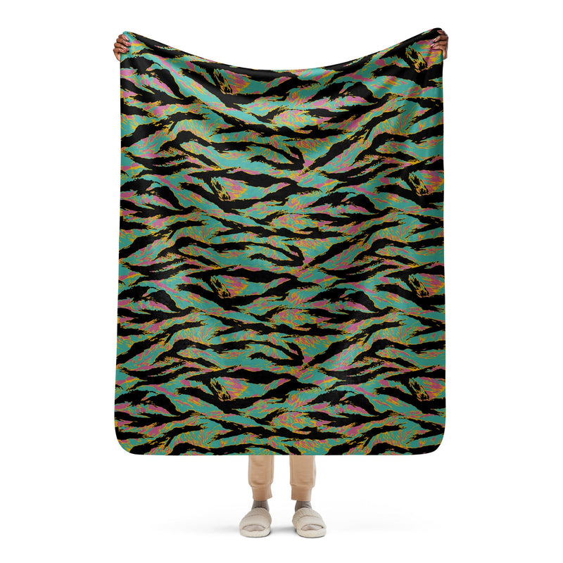 Tiger Stripe Miami Sunset CAMO Sherpa Blanket - 50″×60″