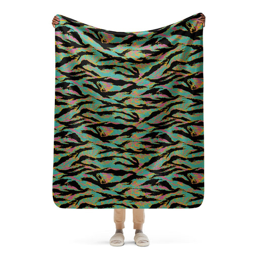Tiger Stripe Miami Sunset CAMO Sherpa Blanket - 50″×60″