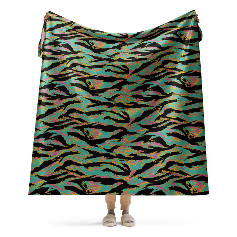Tiger Stripe Miami Sunset CAMO Sherpa Blanket - 60″×80″