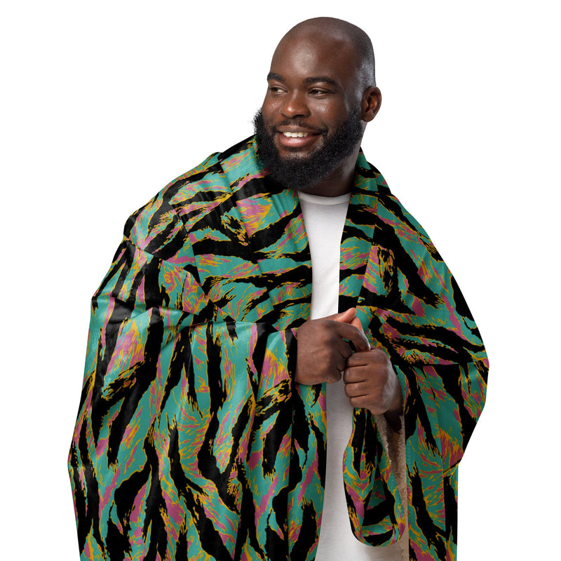 Tiger Stripe Miami Sunset CAMO Sherpa Blanket