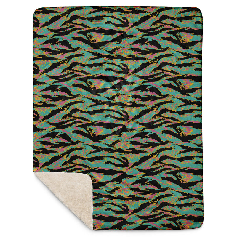 Tiger Stripe Miami Sunset CAMO Sherpa Blanket