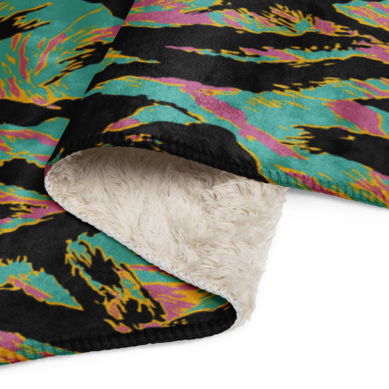 Tiger Stripe Miami Sunset CAMO Sherpa Blanket