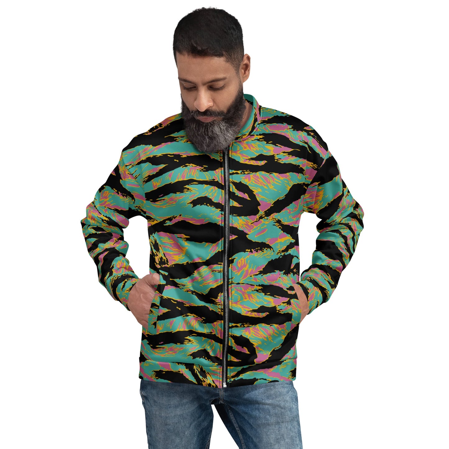 American Tiger Stripe Miami Sunset CAMO Unisex Bomber Jacket - XS - Jackets