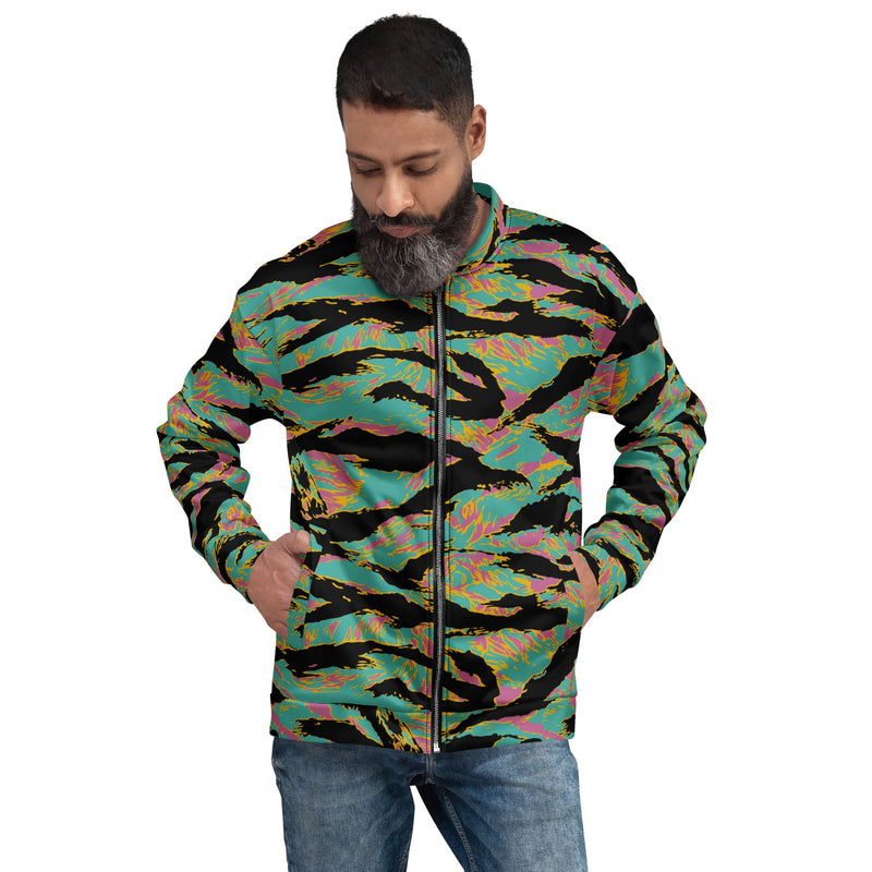 Tiger Stripe Miami Sunset CAMO Unisex Bomber Jacket - XS