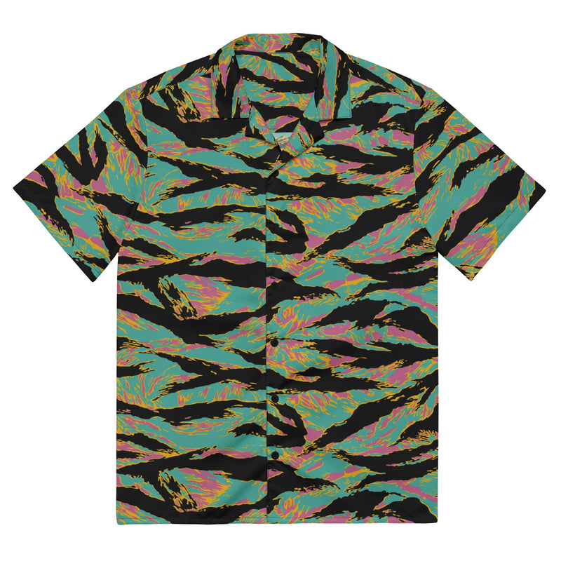 Tiger Stripe Miami Sunset CAMO Unisex Short-Sleeve Button Shirt - 2XS