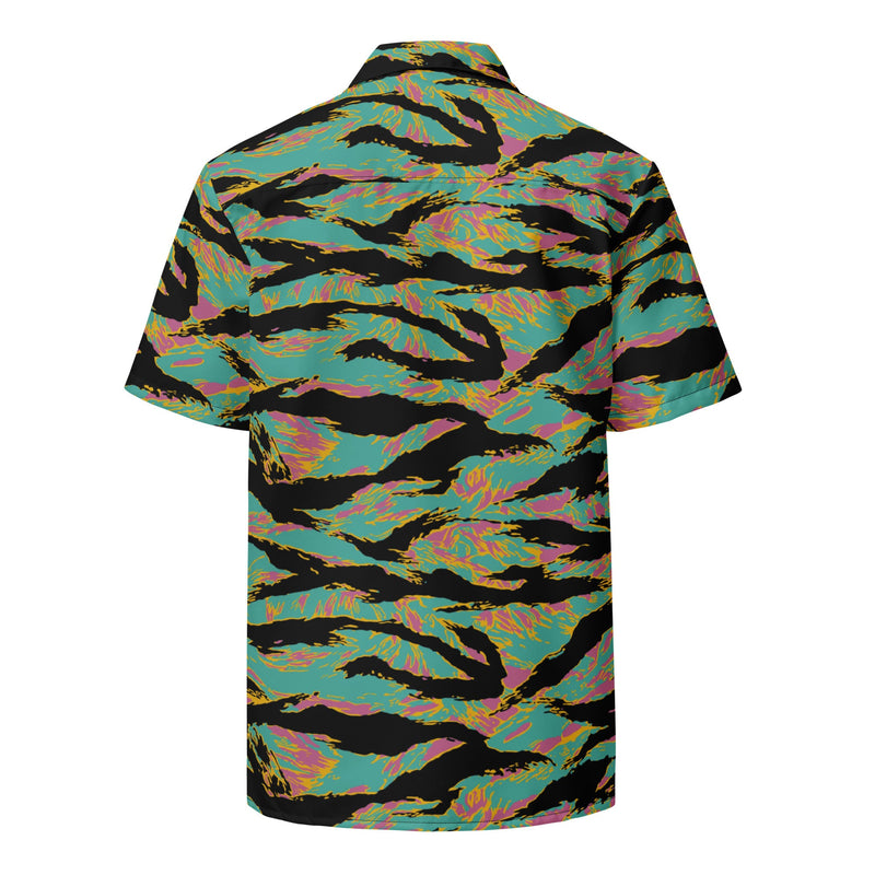 Tiger Stripe Miami Sunset CAMO Unisex Short-Sleeve Button Shirt