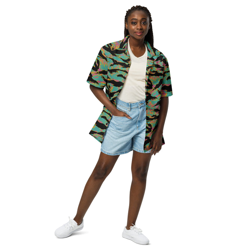 Tiger Stripe Miami Sunset CAMO Unisex Short-Sleeve Button Shirt