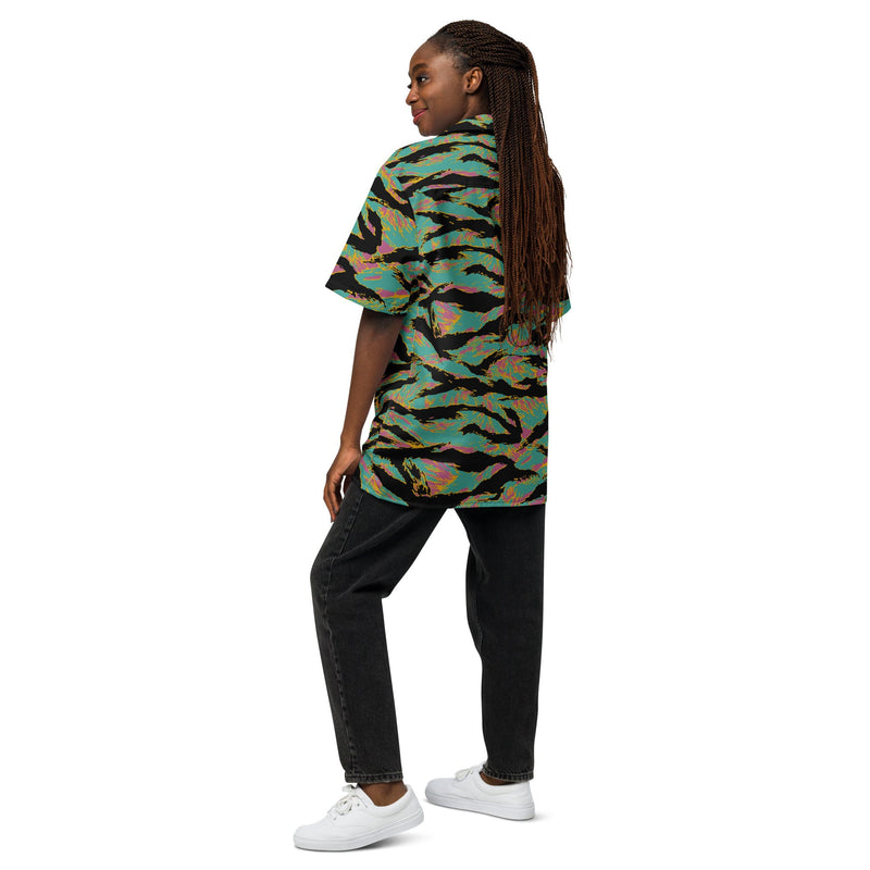 Tiger Stripe Miami Sunset CAMO Unisex Short-Sleeve Button Shirt