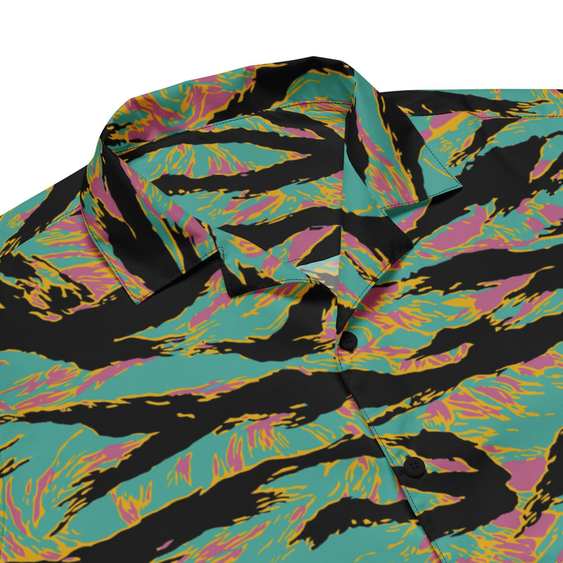Tiger Stripe Miami Sunset CAMO Unisex Short-Sleeve Button Shirt