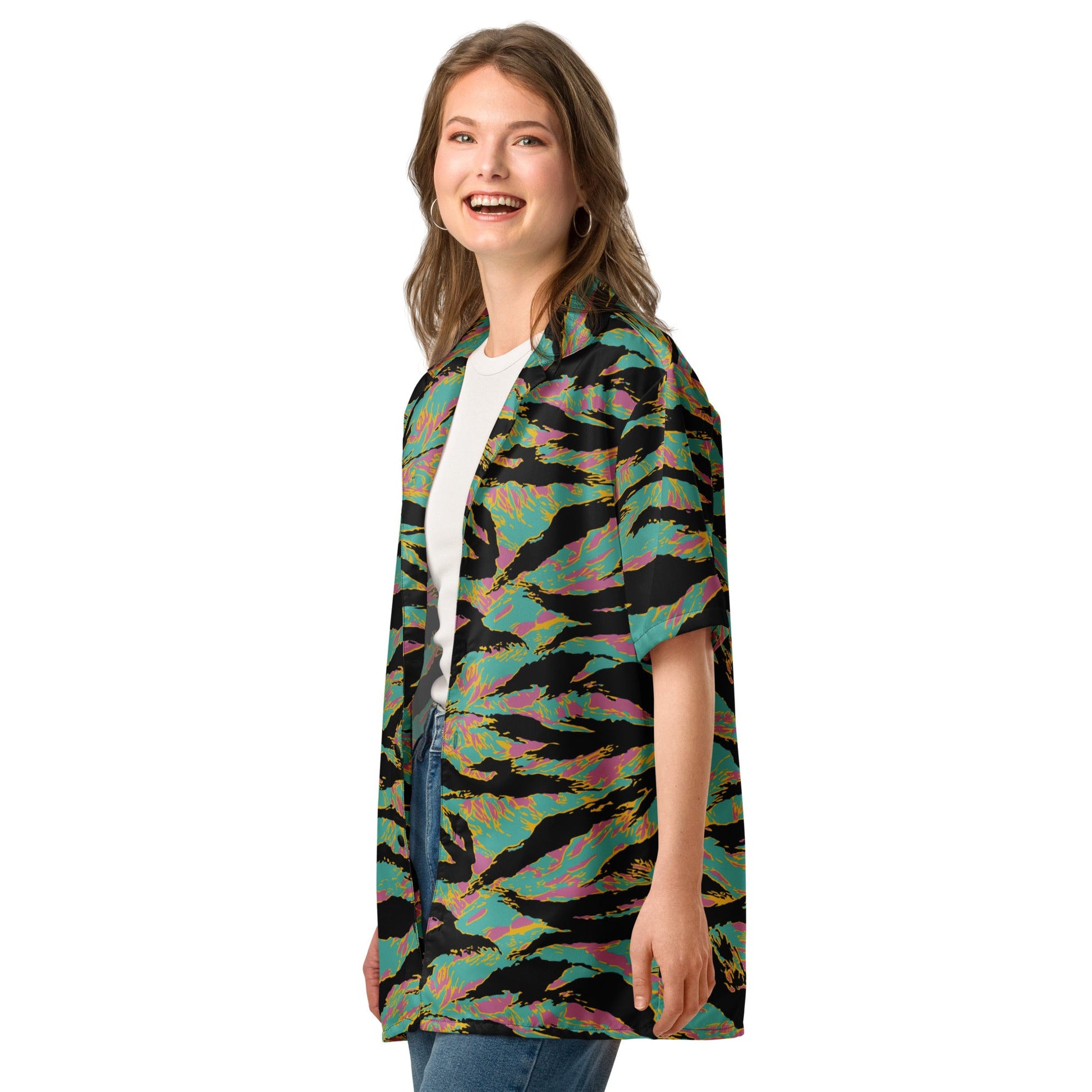 American Tiger Stripe Miami Sunset CAMO Unisex button shirt - Button Shirts