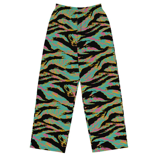 American Tiger Stripe Miami Sunset CAMO unisex wide-leg pants - 2XS - Wide-leg Pants