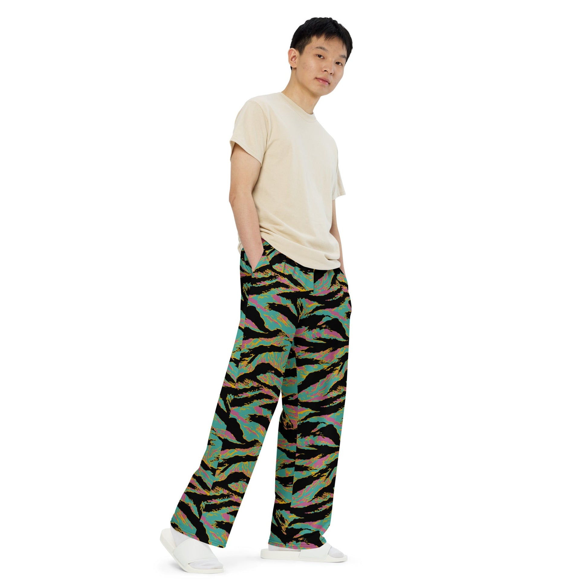 American Tiger Stripe Miami Sunset CAMO unisex wide-leg pants - Wide-leg Pants