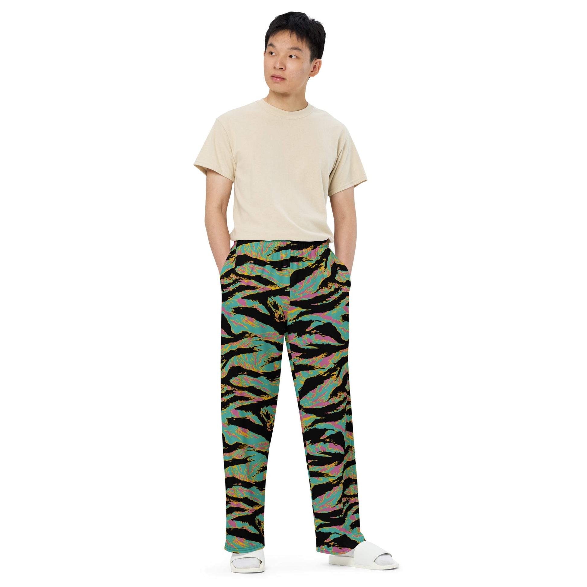 American Tiger Stripe Miami Sunset CAMO unisex wide-leg pants - Wide-leg Pants