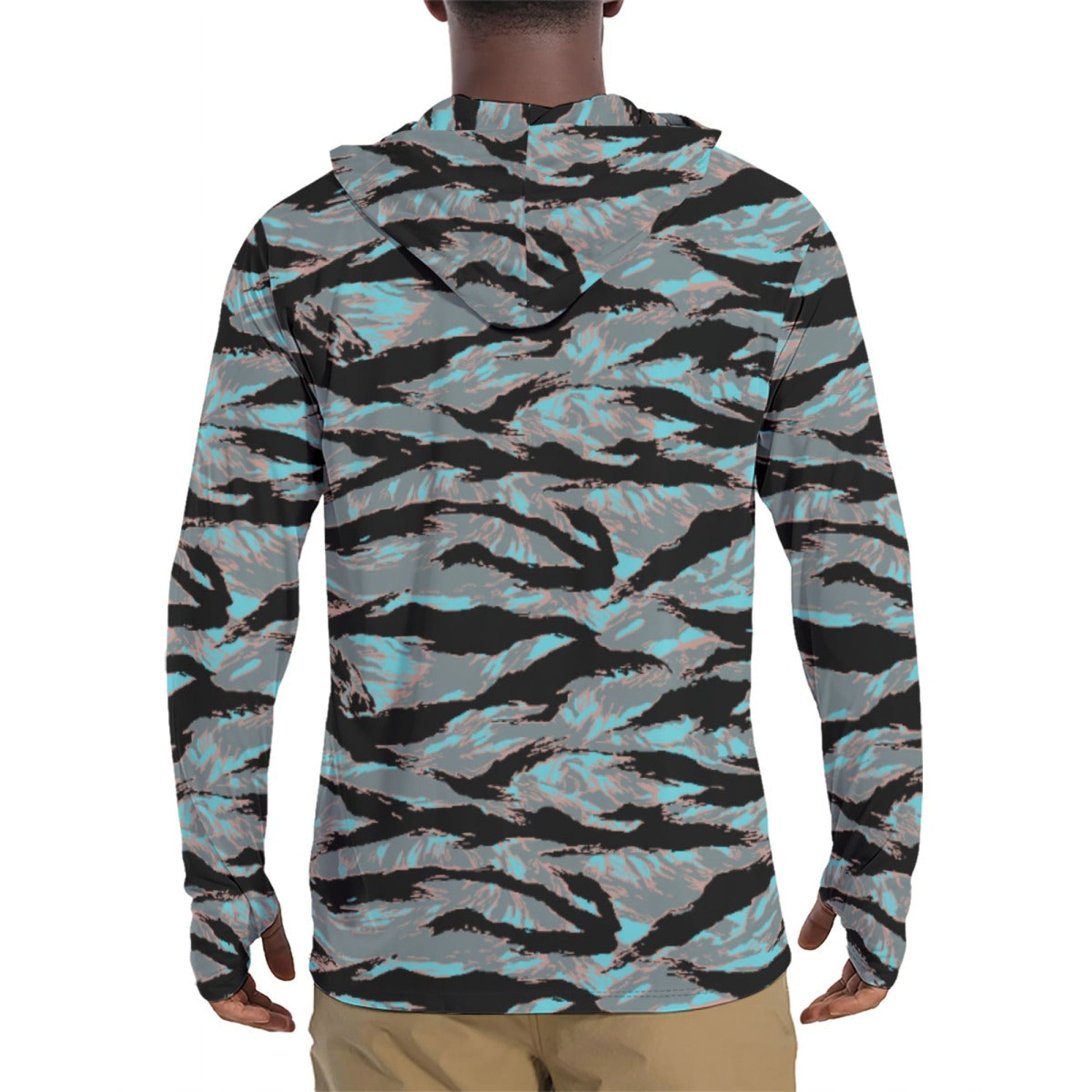 American Tiger Stripe Miami Urban CAMO Mens Sunscreen Sports Hoodie With Thumb Holes - S / White
