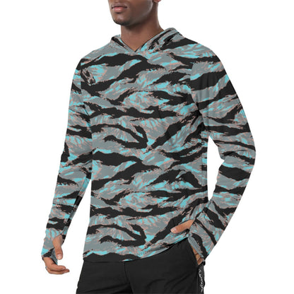 American Tiger Stripe Miami Urban CAMO Mens Sunscreen Sports Hoodie With Thumb Holes - S / White - Hoodies