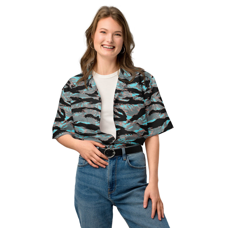 Tiger Stripe Miami Urban CAMO Unisex Short-Sleeve Button Shirt - Button-Up