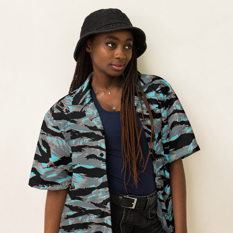 Tiger Stripe Miami Urban CAMO Unisex Short-Sleeve Button Shirt - Button-Up