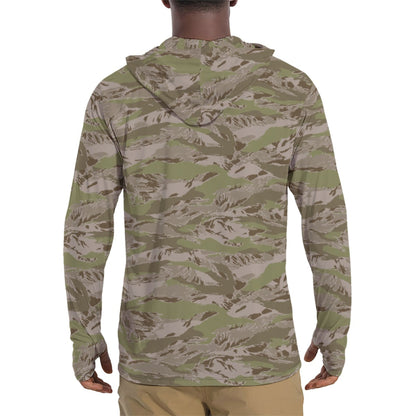 American Tiger Stripe Multi-Terrain Arid CAMO Mens Sunscreen Sports Hoodie With Thumb Holes