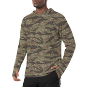 Tiger Stripe Multi-terrain CAMO Mens Sunscreen Sports Hoodie With Thumb Holes