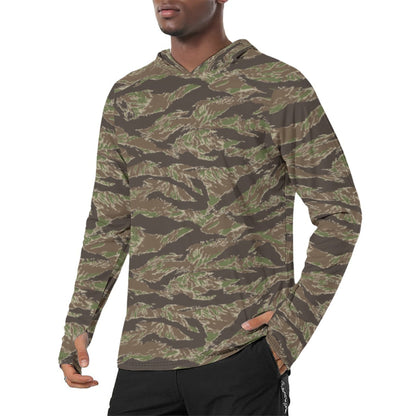 American Tiger Stripe Multi-terrain CAMO Mens Sunscreen Sports Hoodie With Thumb Holes