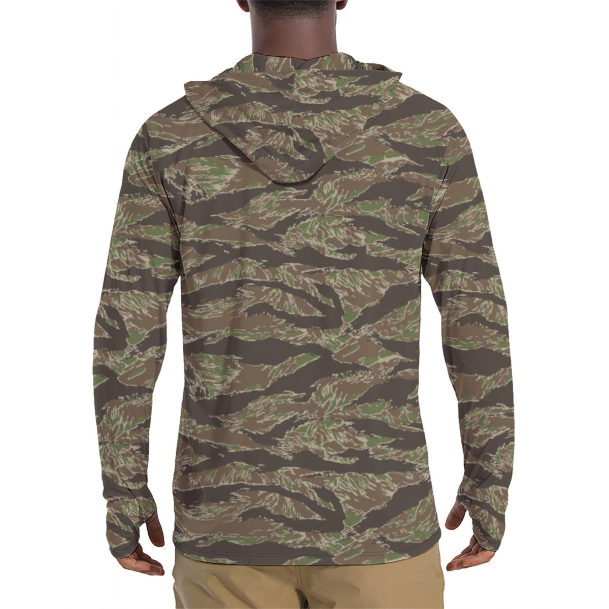 American Tiger Stripe Multi-terrain CAMO Mens Sunscreen Sports Hoodie With Thumb Holes - S / White